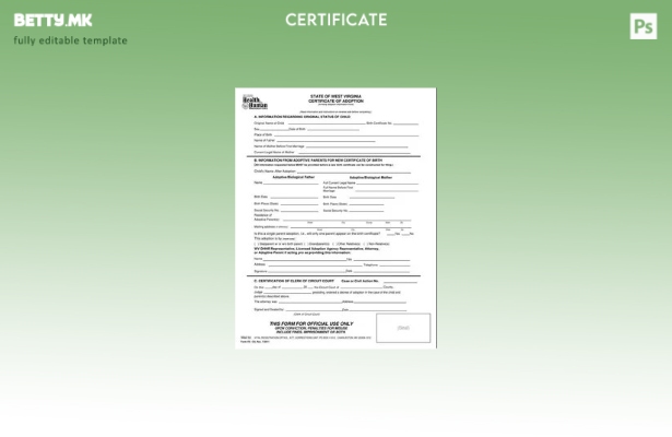 Модерен стил на САД Регистарска канцеларија на Западна Вирџинија шаблон сертифик